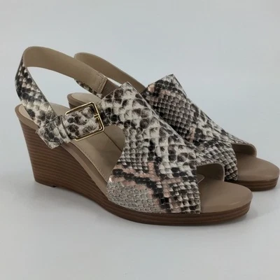 NUEVO CON ETIQUETAS COLE HAAN Sandalias Mujer 6.5 Marrón Piel de Serpiente Cuero Cuña Zapatos Foto 1 de 4