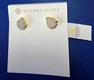 Kendra Scott Tessa Iridescent White Drusy Stud Earrings Gold Tone- NEW - Picture 1 of 3