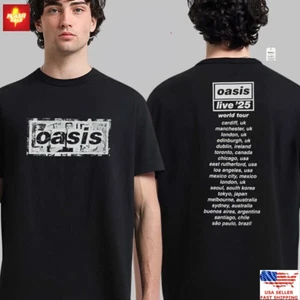 Camiseta Oasis Live 25 Tour Logotipo de Caja Diseño Reino Unido Con Fechas de Gira 2025 Camiseta Limitada - Imagen 1 de 2