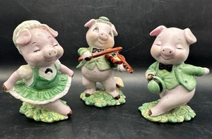 (3) Theee Vintage George Good Pig Figuren spielen Geige & tanzen Jig St. Patty’s - Bild 1 von 12