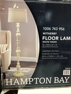 Hampton Bay Witherby 61 in. Shabby White Floor Lamp with Gray Fabric Shade - Picture 1 of 3
