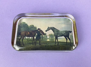 Vintage Glass Paperweight - George Stubbs Bay Hunter Grey Arab With Groom Equine - Picture 1 of 6