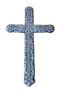 Vintage Cast Aluminum Cross Cruxifix Wall Hanging Religious Decor Floral 16.5 in - Picture 1 of 6