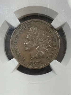 NGC AU53  1870 INDIAN HEAD CENT SCARCE  DATE  PERFECT FOR THE GRADE - Image 1 of 3