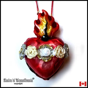 Sacred Heart Burning Flame Ex Voto Necklace Jewelry Locket Charm Chain Jewellery - Picture 1 of 24