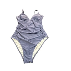 Cupshe Swimsuit Womens Medium Purple V Neck Ruching Full Back One Piece Beach - Picture 1 of 10