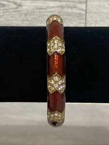 Brazalete abrazadera vintage con bisagras blanco estrás esmalte rojo tono dorado sin firmar - Imagen 1 de 8