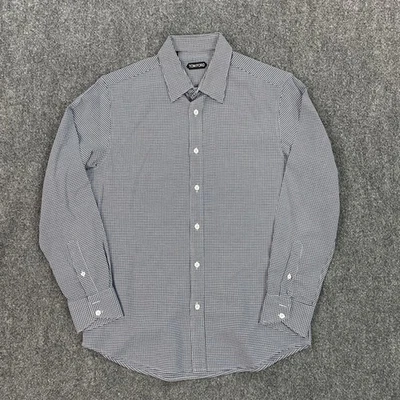 Camisa Tom Ford Para Hombre 40 15.75 Azul Blanco Pata de Gallo Botón Delantero Suiza Foto 1 de 4