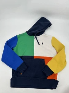 Polo Ralph Lauren Boys Orange Multi Colorblock Knit Hoodie Boys Sz Small - Picture 1 of 6