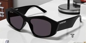 BALENCIAGA BB0106S 001 Cat Eye Acetate Black Grey 52 mm Women's Sunglasses - Picture 1 of 7