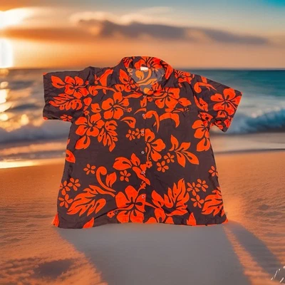 Camisa Hawaiana Vintage King’s Aloha XL Negra Naranja Hibisco Floral Abotonada Foto 1 de 4