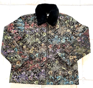 Chicos Design Giacca Trapuntata Zip Metallizzata Paisley Mob Moglie Scuro Femminile Vintage XL - Foto 1 di 14