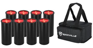 Rockville 8 PACK MINI HALO BLACK DJ Wash Lights+Bag, Wireless DMX/Rechargeable - Picture 1 of 11