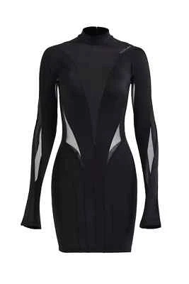 NWT Mugler x H&M Mesh-Panelled Mini in Black Sheer Cutout Dress XXL 2XL - Image 1 of 4