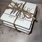 Mud Pie Plank White Wood Coaster Set Of 4 ~ Mr & Mrs 2022 ~ Wedding Gift New