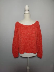 American Eagle Orange Semi Cropped Sweater Boatneck Long Sleeve Women's Large. - Picture 1 of 8