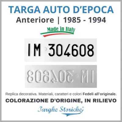 Targa Auto Epoca Anteriore Decorativa dal 1985 al 1994 - Colorazione originale - Immagine 1 di 3