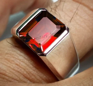 Natural Garnet Gemstone Ring - 925 Sterling Silver Ring - Men's Handmade Ring - Picture 1 of 3