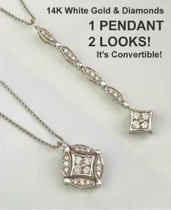 14k Gold & Diamond Convertible Pendant 18" Necklace - 3.06g / 18" - Picture 1 of 13