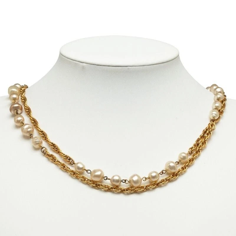 Collar Chanel Vintage Coco Mark Imitación Perla Cadena Larga Dorado Damas #O1244 Foto 1 de 4
