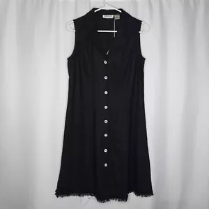 Selene Sport Dress Small Black Linen Sleeveless Full-Button V-Neck Collar Raw - Picture 1 of 6