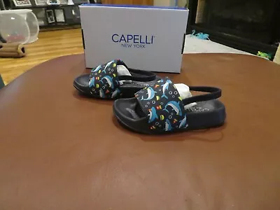 NWT Toddler Boys Navy Capelli Shark Snack Sandals, 10 - Image 1 of 3