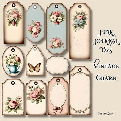 PRINCESSDIECUT Vintage Charm Junk Journal Tags Set, Scrapbooking