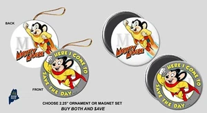 MIGHTY MOUSE Ornament/Magnet Set Vintage Samstagmorgen Cartoon Sammlerstück - Bild 1 von 1