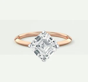 IGI E/VVS 1.5 Ct Turned Asscher Lab Created Grown Diamond Ring 14K Rose Gold - Picture 1 of 2