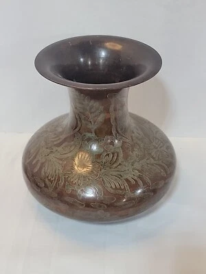 Jarrón floral de jardín de metal marrón verde cobre World Market 9,5" H hecho en India Foto 1 de 4