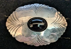 Vintage Navajo Handarbeit Sterlingsilber Shadowbox mit schwarzem Onyx Gürtelschnalle. - Bild 1 von 3