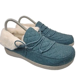 Vionic Believe Faux Fur Womens 7 Arch Supportive Slipper Mineral Green - Picture 1 of 12