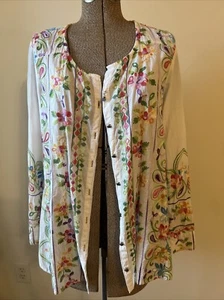 Soft Surroundings Size M Escambia Floral Embroidered Tunic Shirt White Boho - Picture 1 of 8