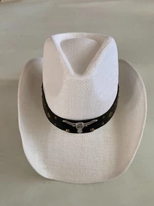 Sombrero de Vaquero Toro Cuero Tachonado Papel Paja Western Riding Hombre Sombrero Blanco - Imagen 1 de 4