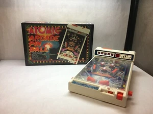 VINTAGE Atomic ARCADE Pinball GAME Tomy BRAND 1979 ORIGINAL BOX White ORANGE - Picture 1 of 12