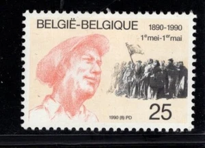 Belgien 1990 14fr Arbeitstag Gruppe von Arbeitern mit Flagge Versorgung Sc 1342 postfrisch - Bild 1 von 1