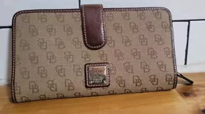 Dooney & Bourke Vintage Brown Canvas with Leather Trim Bifold Wallet - Picture 1 of 9
