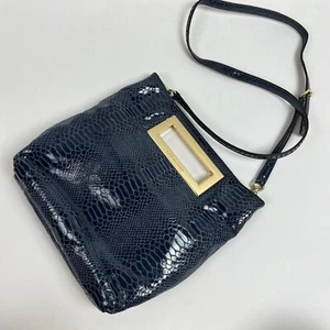 Michael Kors Berkley Bag Python Embossed Leather Blue Crossbody Shoulder Clutch - Picture 1 of 12