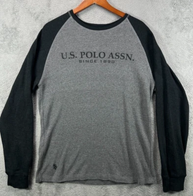 Camisa polo masculina grande térmica manga longa cinza waffle raglan preta pônei EUA Assn - Imagem 1 de 4