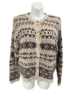 Cárdigan Suéter De Colección XXL Eddie Bauer Fair Isle Para Mujer Beige Grueso Tejido Botón - Imagen 1 de 6