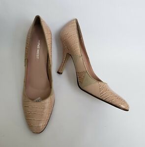 Nine West Womens Shoes Heels Pumps Croc Suede Pink Beige Claudios Size US 9 M