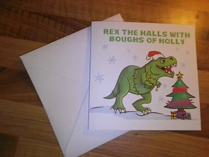 Fun Dinosaur Christmas Card Drawn by Seller - Can be personalised - SENT TRACKED - Picture 1 of 7
