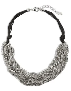 CHICO'S MESH GEFLOCHTEN TWIST SHANNON STATEMENT SILBERFARBENE KRISTALLE Halskette - Bild 1 von 4