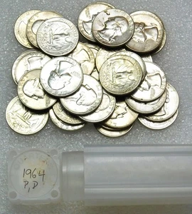 1964 P & D Washington Silver Quarter Frosty BU Rolle 40 Münzen #D45 - Bild 1 von 2