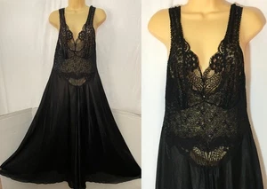 Vtg 2X LACE BODICE Long Nightgown Sweep Whimsigoth Dark Fairy Intimate Attitudes - Picture 1 of 10