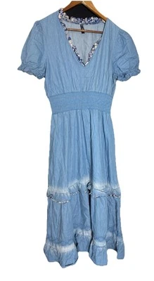 Babydoll de mujer lapislázuli L cambray denim Western Boho Cottage manga abullonada floral Foto 1 de 4