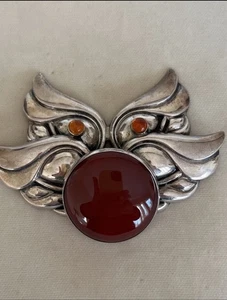 Tulla Booth Sterlingsilber rot und orange Cabochon Stein Brosche/Anstecknadel - Bild 1 von 6