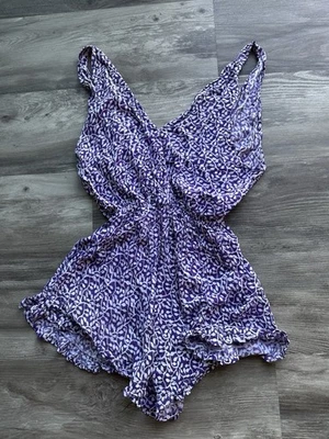 Bermuda de verão feminina tamanho médio/grande elástica cintura roxa cobertura de praia - Imagem 1 de 3