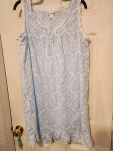 miss elaine nightgown 100% cotton size Large white and blue Great Condition. - Picture 1 of 6