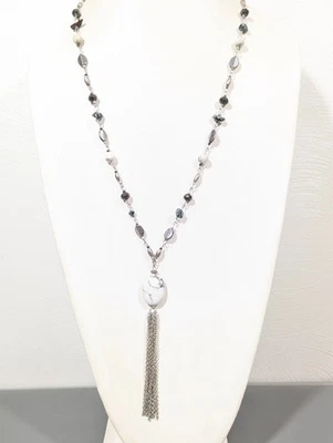 Collar Boho Costero Mármol Piedra Cadena Borla Capas Largas 28 pulgadas Foto 1 de 4